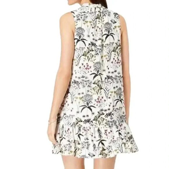 Maison Jules Women's White & Black Floral Poly Georgette Sleeveless Lined Dress - Picture 2 of 14